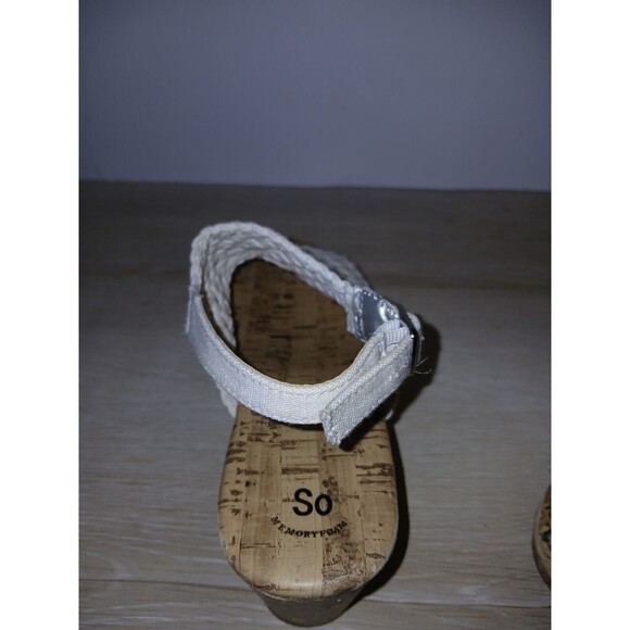 SO Adriene Cork Wedge Sandals White Woven Upper Open Toe Girls Size 3 Medium - Picture 10 of 16